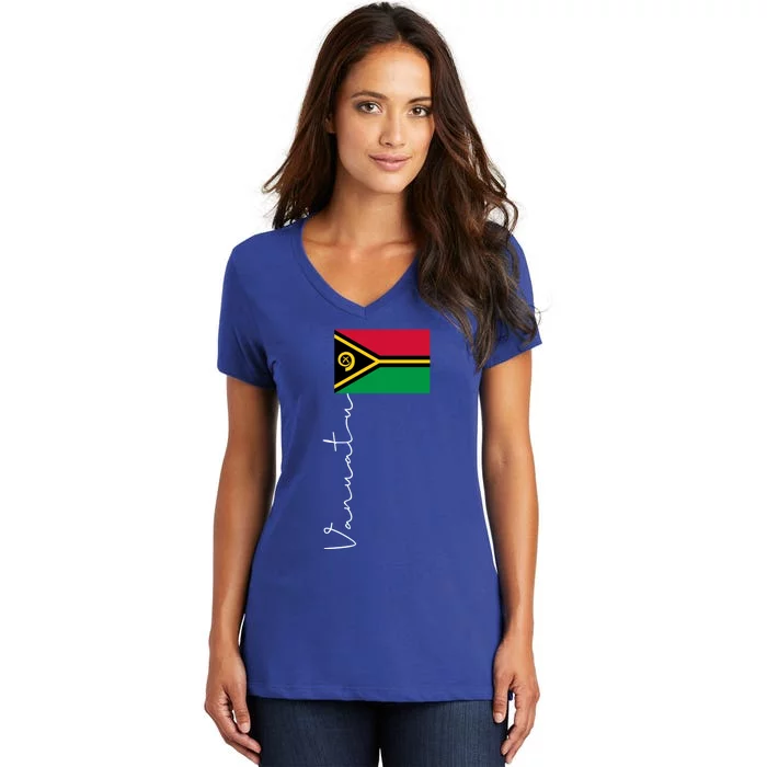 Vanuatu Signature Flag Pole Patriotic Cool Gift Women's V-Neck T-Shirt