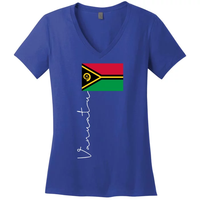 Vanuatu Signature Flag Pole Patriotic Cool Gift Women's V-Neck T-Shirt