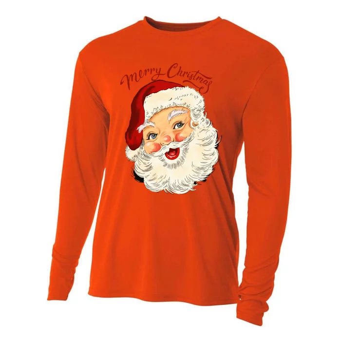 Vintage Santa Face Old Fashion Christmas Santa Claus Retro Gift Cooling Performance Long Sleeve Crew