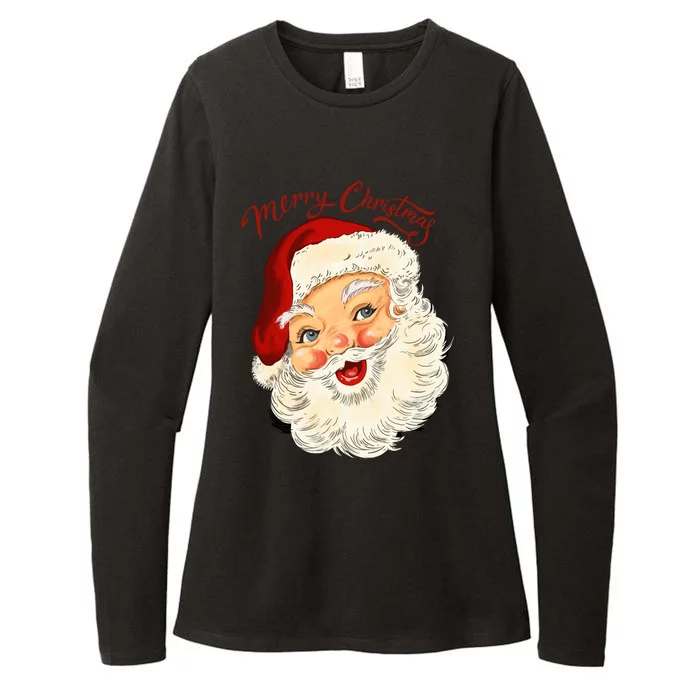 Vintage Santa Face Old Fashion Christmas Santa Claus Retro Gift Womens CVC Long Sleeve Shirt