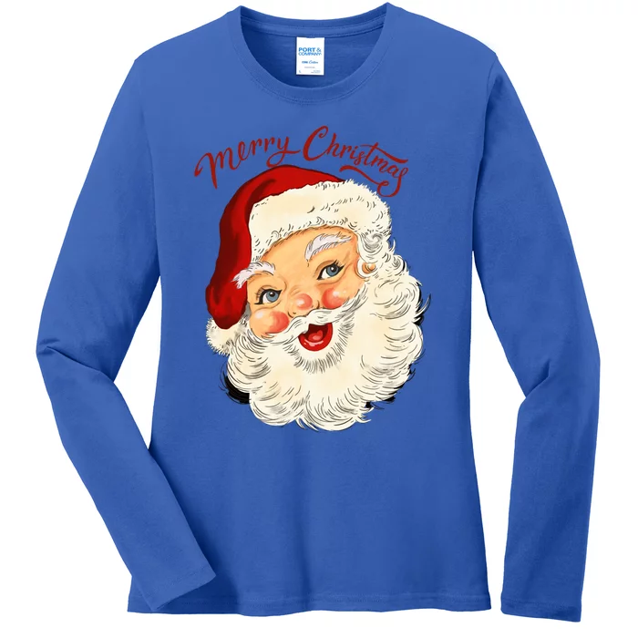 Vintage Santa Face Old Fashion Christmas Santa Claus Retro Gift Ladies Long Sleeve Shirt