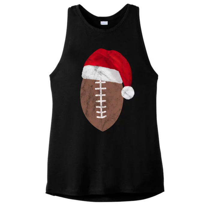 Vintage Santa Football Lover Christmas Ladies Tri-Blend Wicking Tank