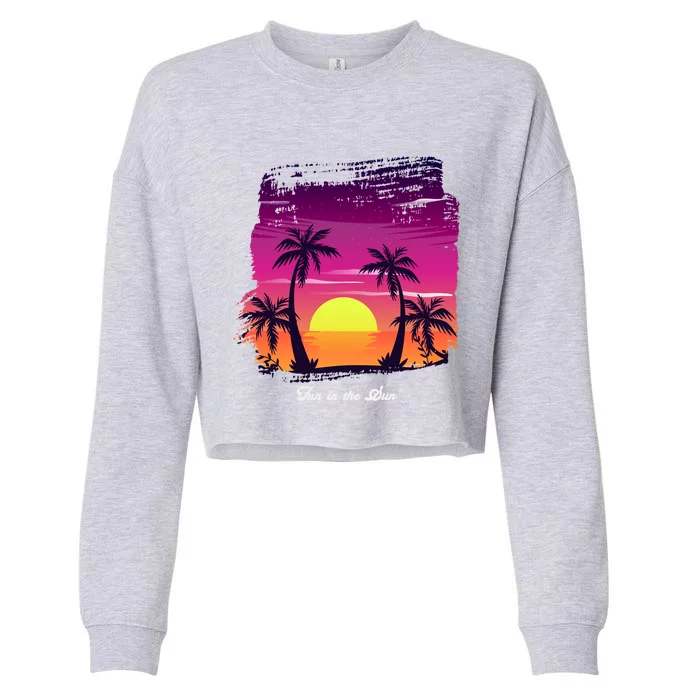 Vintage Sunset Fun In The Sun Summer Beach Funny Gift Cropped Pullover Crew