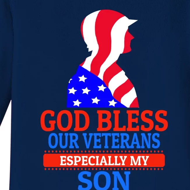 Veteran Son For Proud Dad Mom Mother Father Cool Gift Baby Long Sleeve Bodysuit