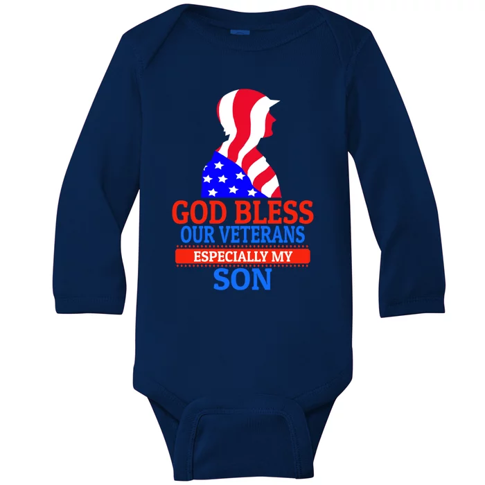 Veteran Son For Proud Dad Mom Mother Father Cool Gift Baby Long Sleeve Bodysuit