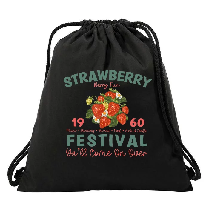 Vintage Strawberry Festival A Berry Good Times Garden Drawstring Bag