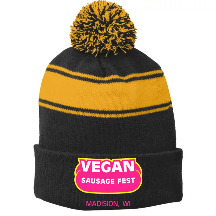 Vegan Sausage Fest Madison Wi Stripe Pom Pom Beanie