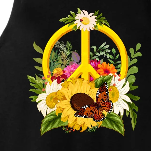 Vintage Sunflower Floral Butterfly Ladybug Peace Sign Ladies Tri-Blend Wicking Tank