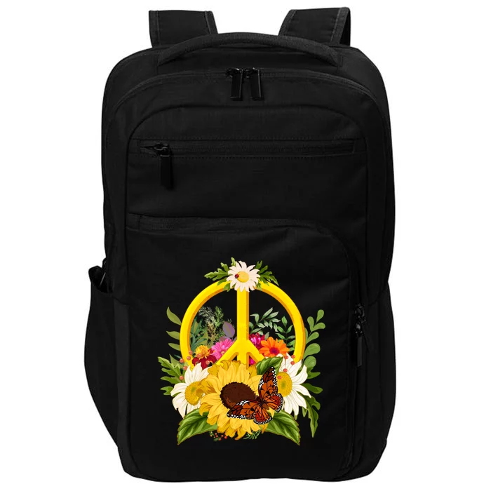 Vintage Sunflower Floral Butterfly Ladybug Peace Sign Impact Tech Backpack