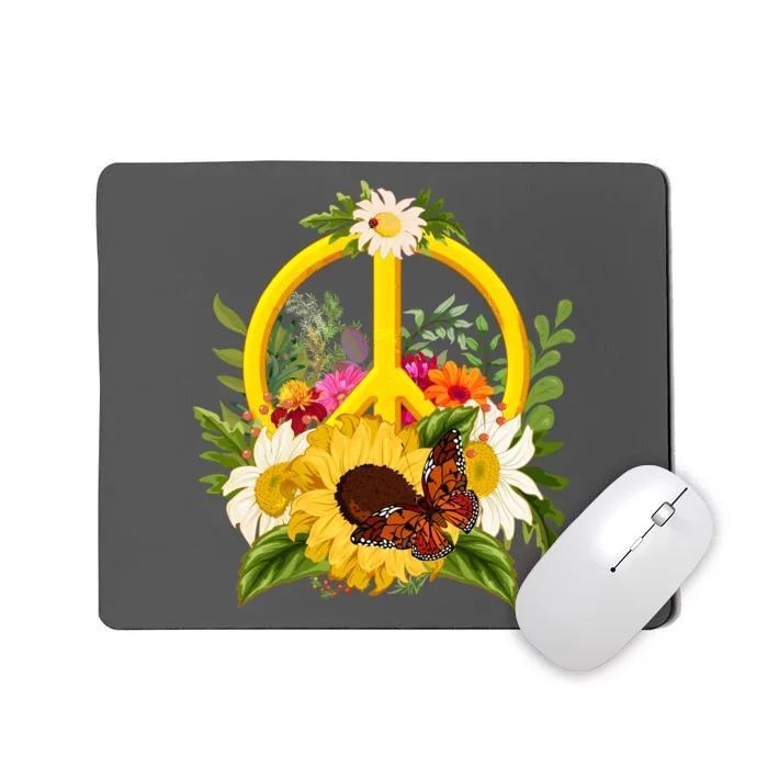 Vintage Sunflower Floral Butterfly Ladybug Peace Sign Mousepad