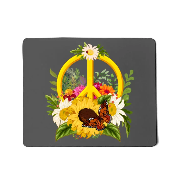 Vintage Sunflower Floral Butterfly Ladybug Peace Sign Mousepad