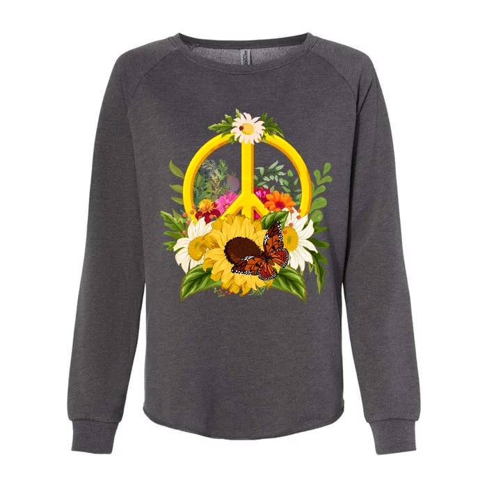 Vintage Sunflower Floral Butterfly Ladybug Peace Sign Womens California Wash Sweatshirt