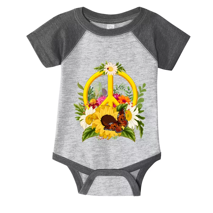 Vintage Sunflower Floral Butterfly Ladybug Peace Sign Infant Baby Jersey Bodysuit