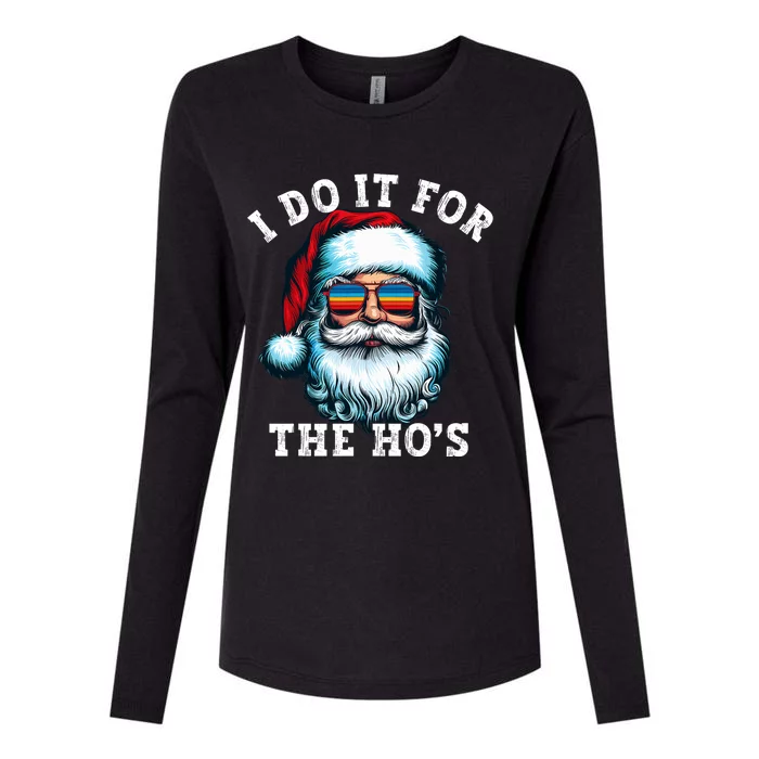 Vintage Santa Face I Do It For The HoS Santa Christmas Womens Cotton Relaxed Long Sleeve T-Shirt