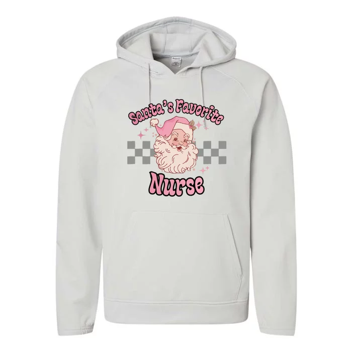 Vintage Santas Favorite Nurse Pastel Pink Christmas Nurse Performance Fleece Hoodie