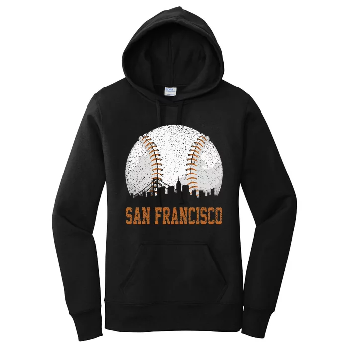 Vintage San Francisco Cityscape Baseball Lover Player Fans Women's Pullover Hoodie