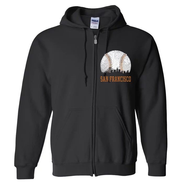 Vintage San Francisco Cityscape Baseball Lover Player Fans Full Zip Hoodie