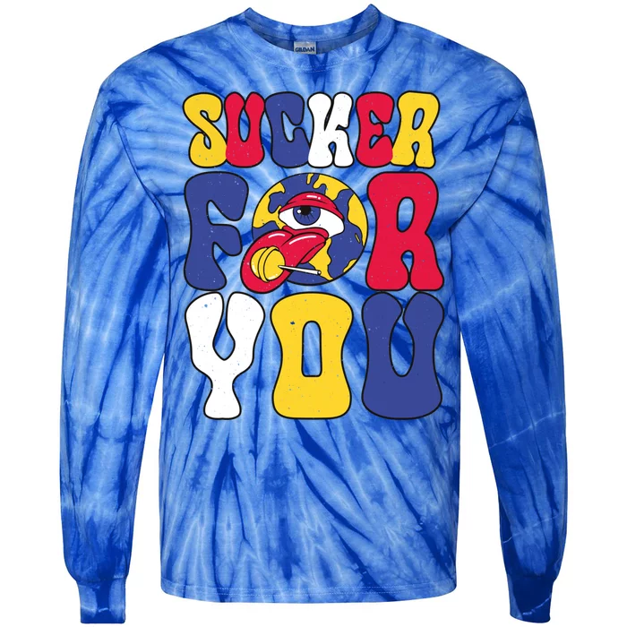 Vintage Sucker For You Candy Sweet Groovy Valentine Gift Tie-Dye Long Sleeve Shirt