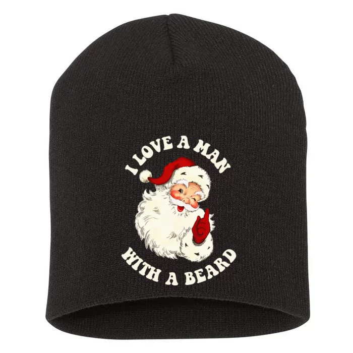 Vintage Santa Fun Retro I Love A Man With A Beard Christmas Short Acrylic Beanie