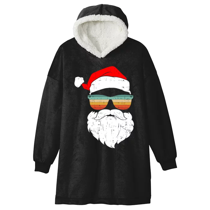 Vintage Santa Face Christmas Sunglasses Hooded Wearable Blanket