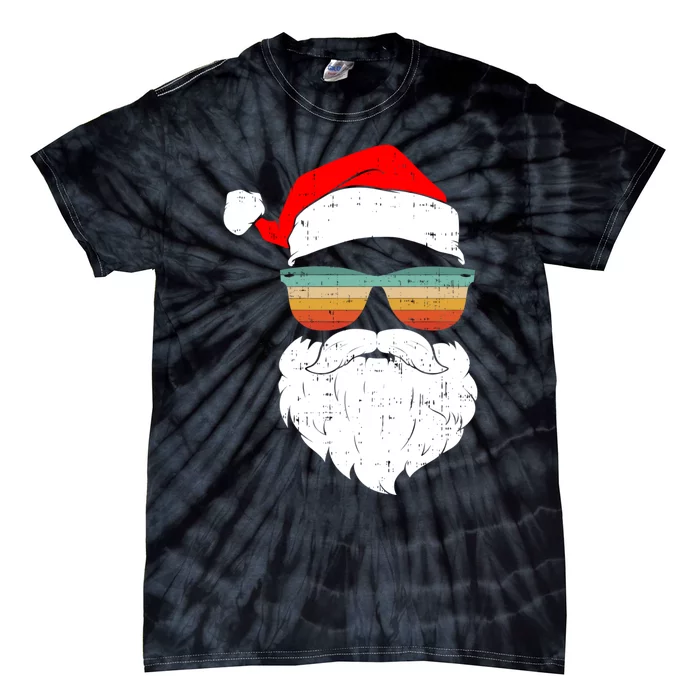 Vintage Santa Face Christmas Sunglasses Tie-Dye T-Shirt