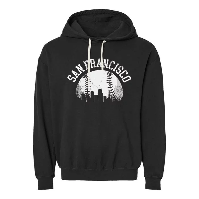 Vintage San Francisco Baseball Skyline Retro California SF Garment-Dyed Fleece Hoodie