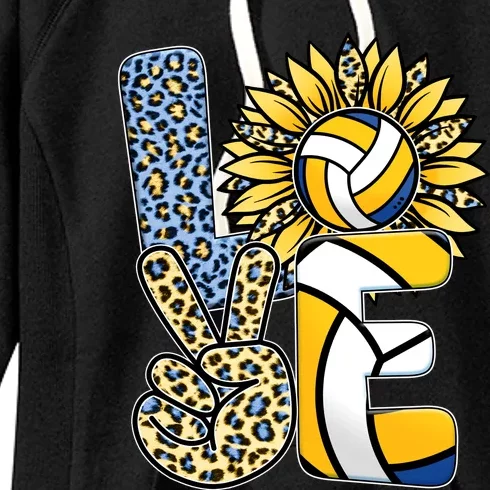 Volleyball Sayings For Shirts, Love Volleyball Leopard Sunflower Sports Ball Women's Fleece Hoodie