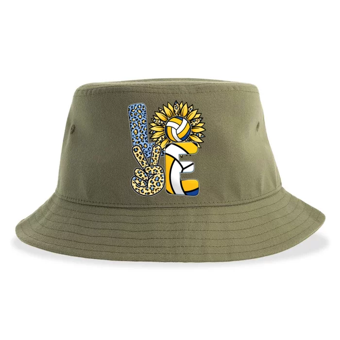 Volleyball Sayings For Shirts, Love Volleyball Leopard Sunflower Sports Ball Sustainable Bucket Hat