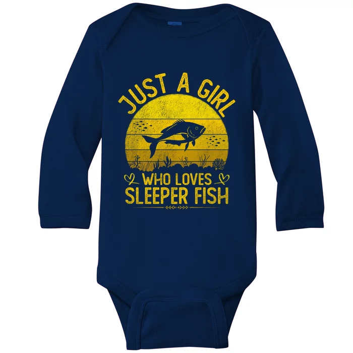 Vintage Sleeper Fish Just A Who Loves Sleeper Fish Gift Baby Long Sleeve Bodysuit