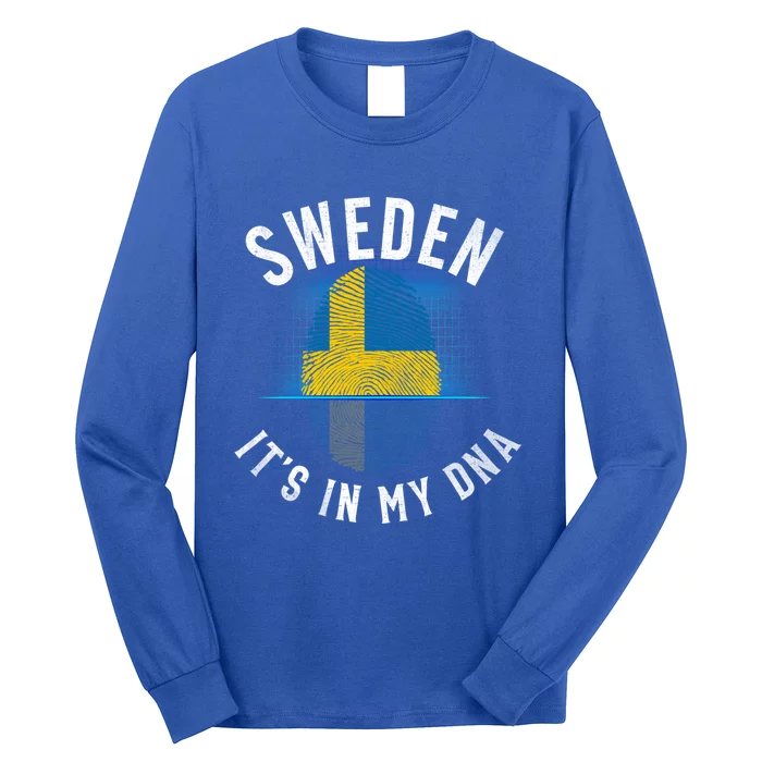 Vintage Sweden Flag It Is In My Dna Swedish Gift Long Sleeve Shirt