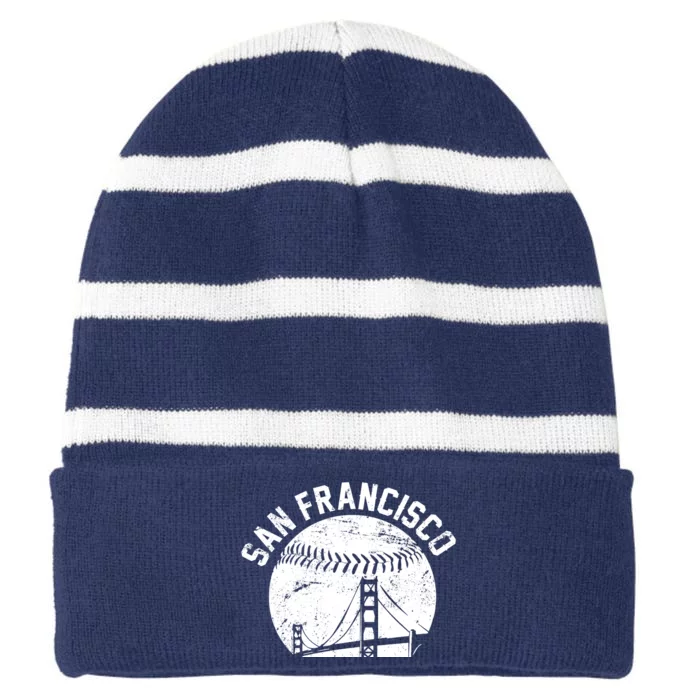 Vintage San Francisco Skyline SF Baseball Striped Beanie with Solid Band