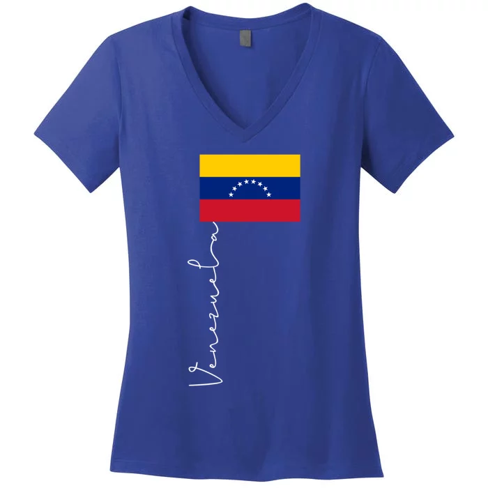 Venezuela Signature Flag Pole Patriotic Gift Women's V-Neck T-Shirt