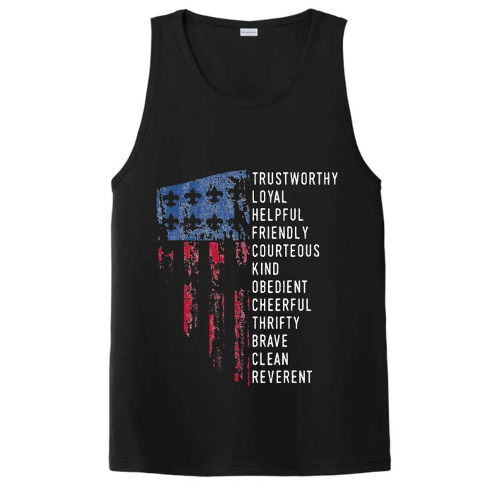 Vintage Scouting Gift US America Flag Scouting Law Performance Tank