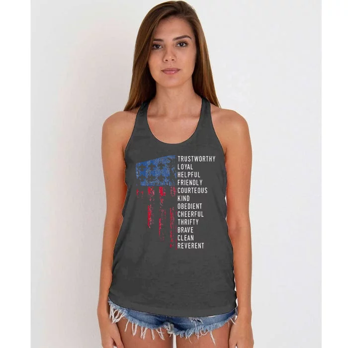 Vintage Scouting Gift Us America Flag Women's Knotted Racerback Tank