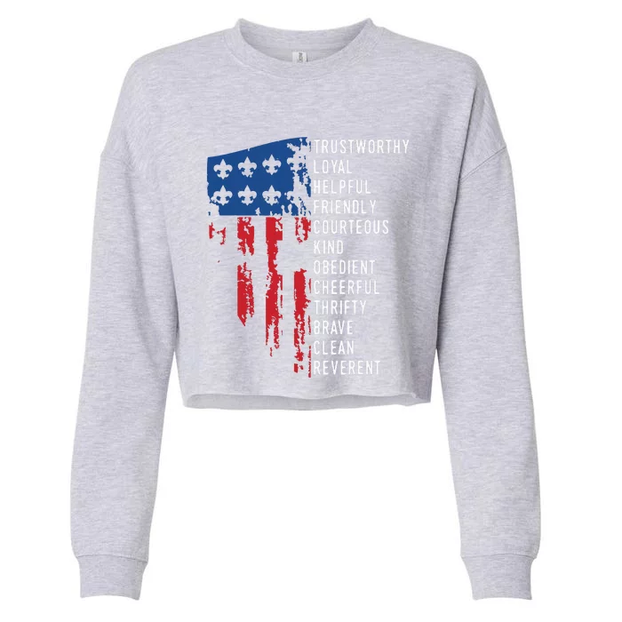 Vintage Scouting Gift Us America Flag Scouting Law Cropped Pullover Crew