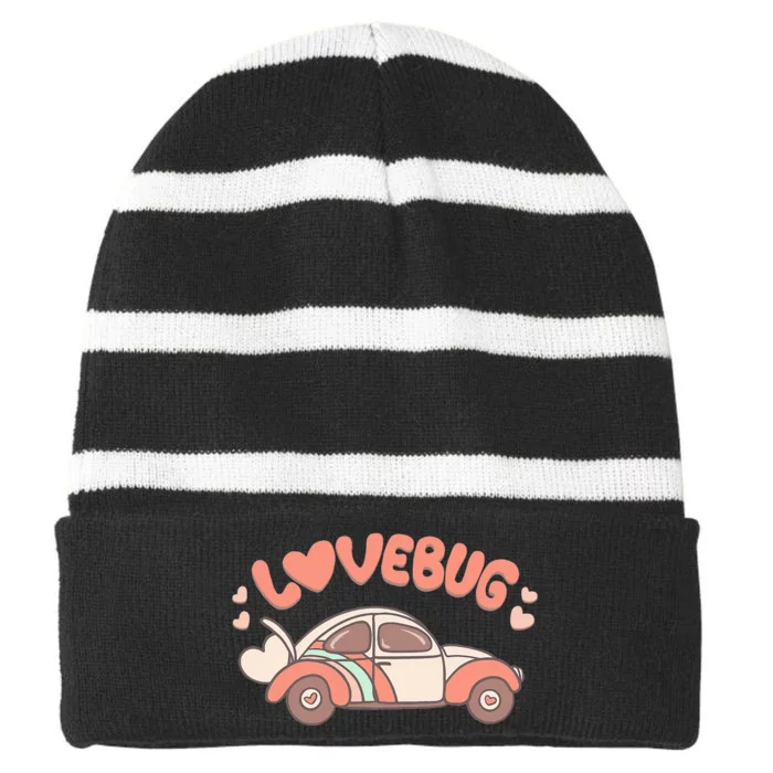 Vintage Style Groovy Valentine Cute Vday Love Bug Striped Beanie with Solid Band