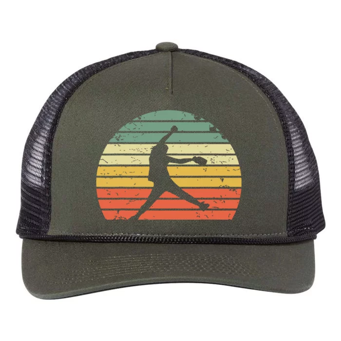 Vintage Softball Girl Pitching Silhouette Retro Sunset Retro Rope Trucker Hat Cap