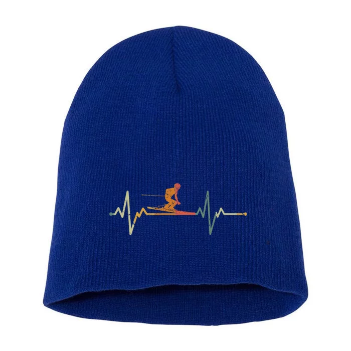 Vintage Skier Gift Heartbeat Skiing Ski Cute Gift Short Acrylic Beanie