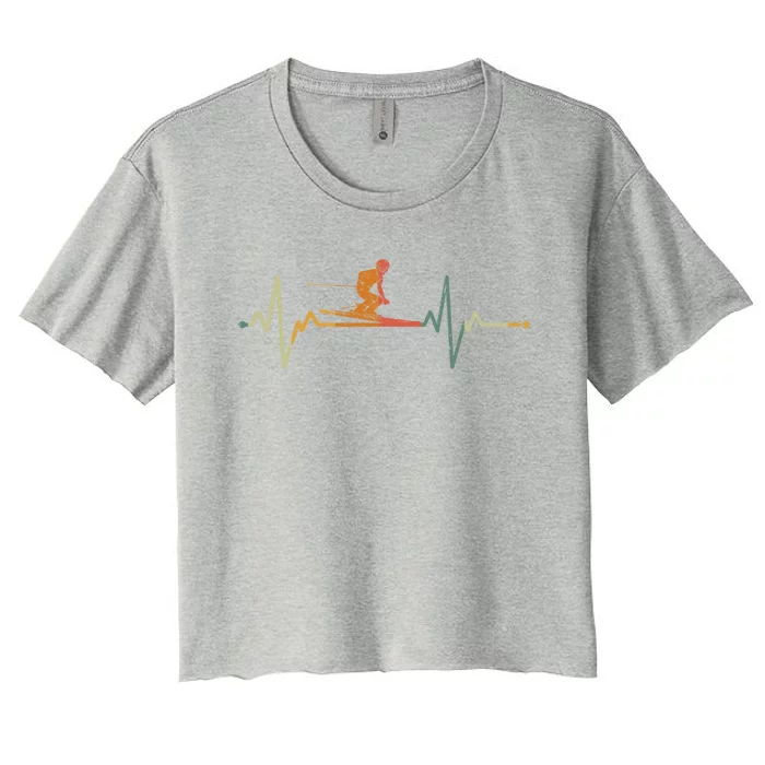 Vintage Skier Gift Heartbeat Skiing Ski Cute Gift Women's Crop Top Tee