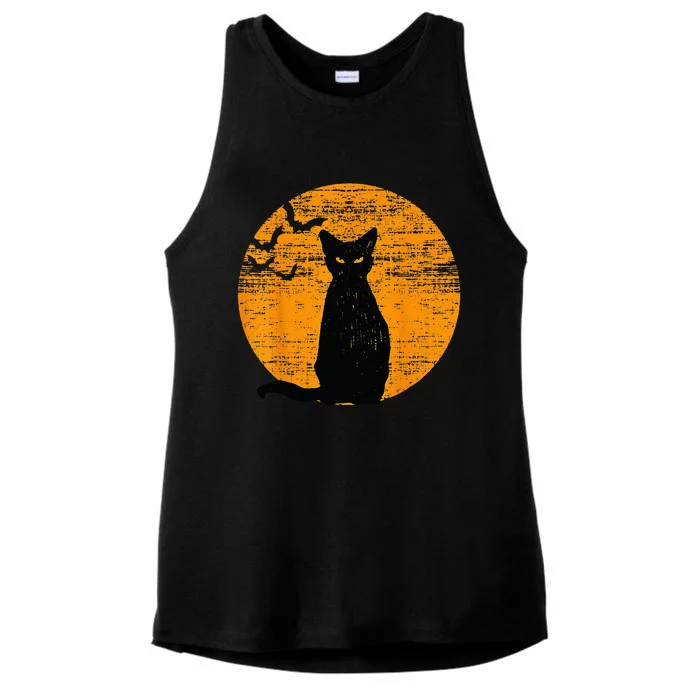 Vintage Scary Halloween Black Cat Costume Retro Moon Cat Mom Ladies Tri-Blend Wicking Tank