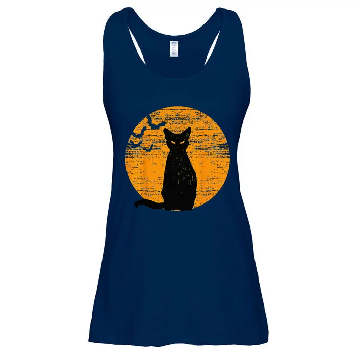 Vintage Scary Halloween Black Cat Costume Retro Moon Cat Mom Ladies Essential Flowy Tank