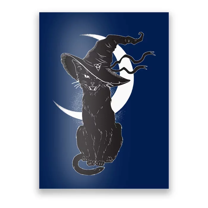 Vintage Scary Halloween Black Cat Costume Witch Hat & Moon Poster