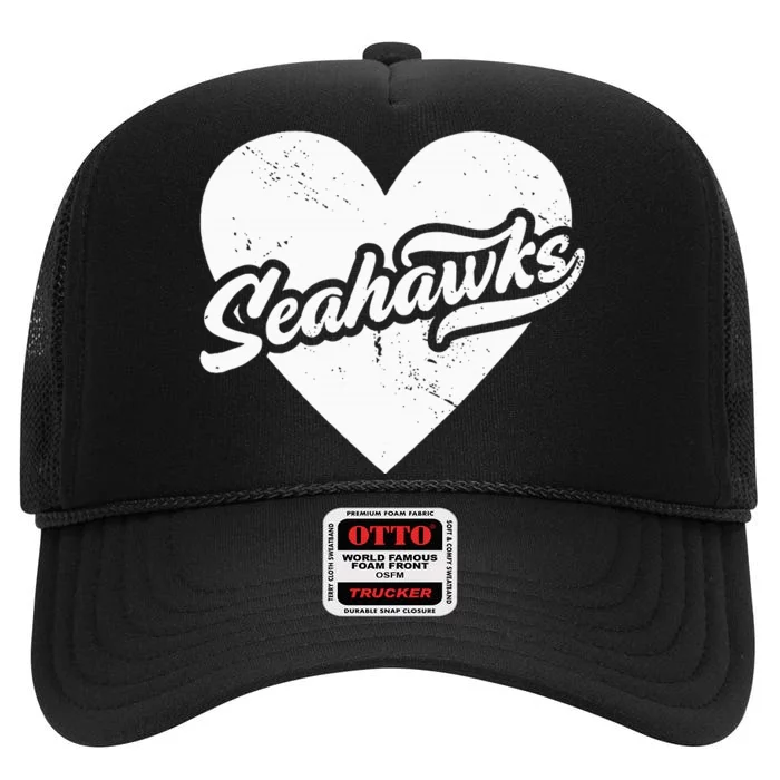 Vintage Seahawks High School Spirit Go Seahawks Love High Crown Mesh Trucker Hat