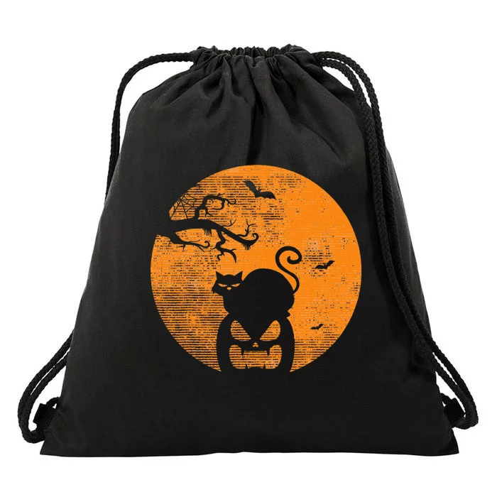 Vintage Scary Halloween Pumpkin Cat Costume Retro Cat Moon Drawstring Bag