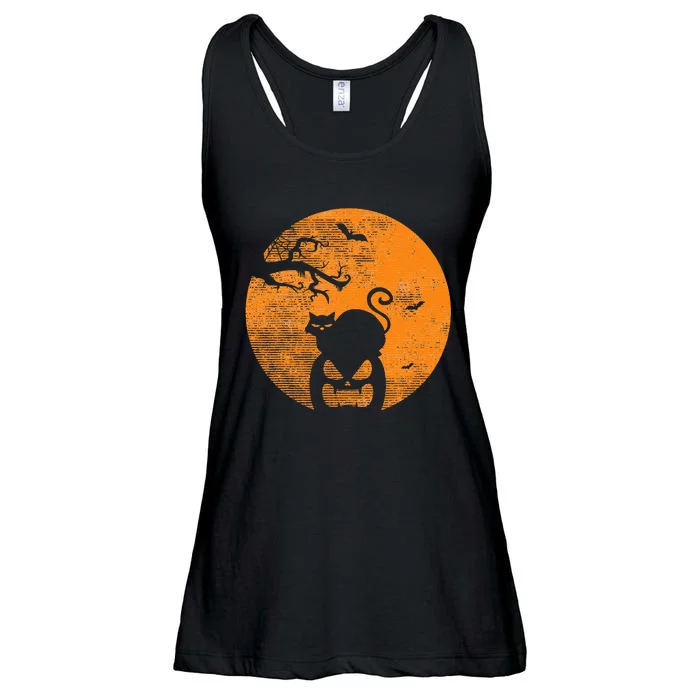 Vintage Scary Halloween Pumpkin Cat Costume Retro Cat Moon Ladies Essential Flowy Tank