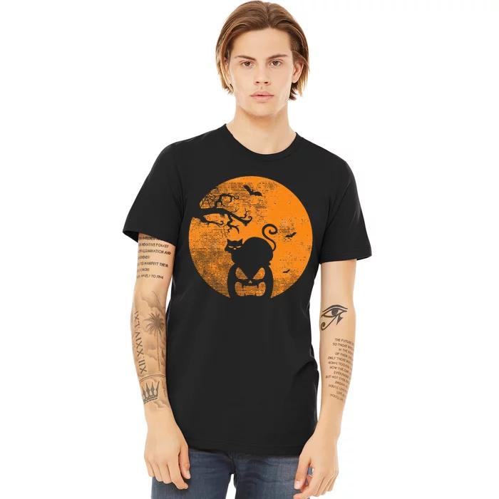 Vintage Scary Halloween Pumpkin Cat Costume Retro Cat Moon Premium T-Shirt