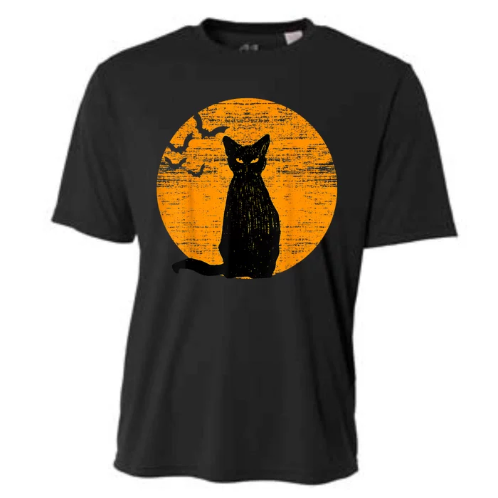 Vintage Scary Halloween Black Cat Costume Retro Moon Cat Mom Cooling Performance Crew T-Shirt