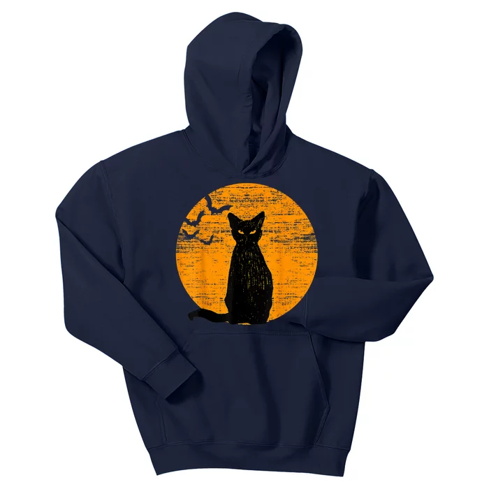 Vintage Scary Halloween Black Cat Costume Retro Moon Cat Mom Kids Hoodie