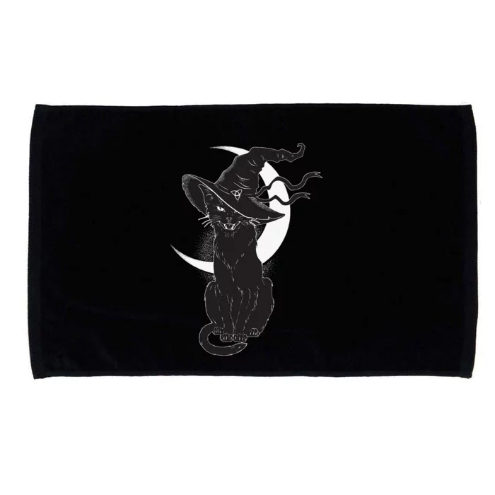 Vintage Scary Halloween Black Cat Costume Witch Hat & Moon Microfiber Hand Towel