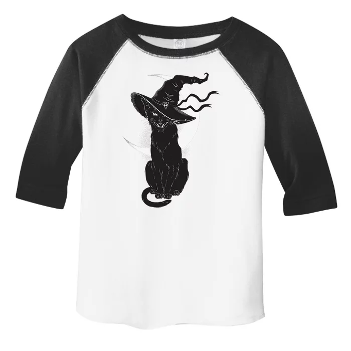 Vintage Scary Halloween Black Cat Costume Witch Hat & Moon Toddler Fine Jersey T-Shirt